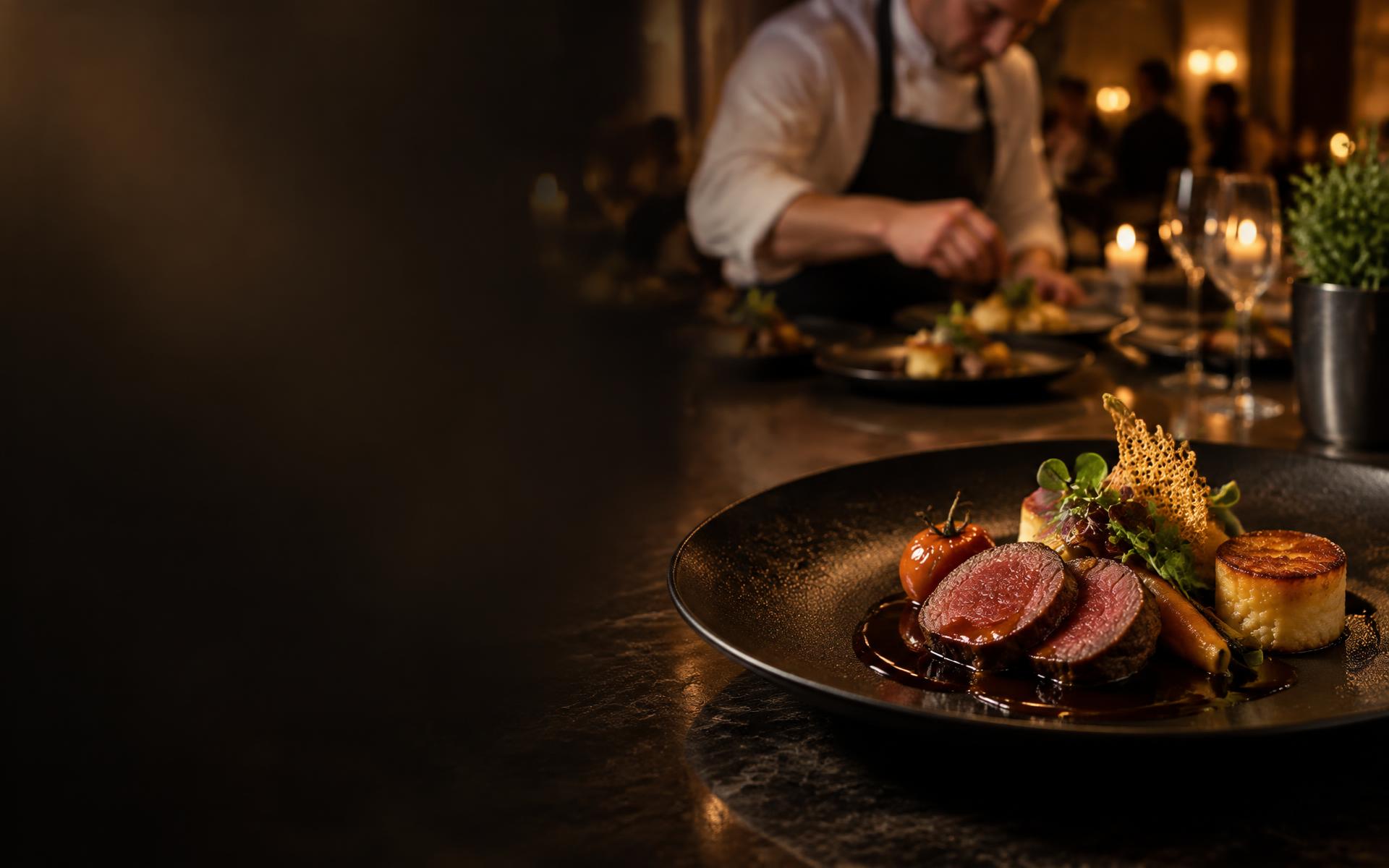 Gourmet-Catering mit frisch angerichtetem Rinderfilet
