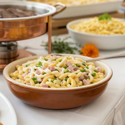 ​Feiner Nudelsalat ​Ein liebevoll zubereiteter Klassiker nach traditioneller Art, leicht und harmonisch.